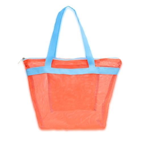 PLCPDM Strand-Spielzeugtasche, Netz-Strandtasche, große Kapazität, Strand-Handtasche, Reise-Kulturbeutel, Waschbeutel für Kinder, Frauen und Mädchen, Orange-blauer Riemen von PLCPDM