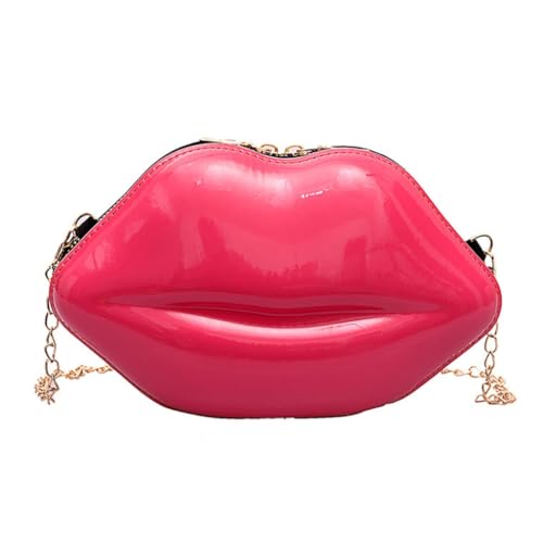 PLCPDM Umhängetasche aus Kunststoff, in Bonbonfarben, Lippen-Form, kleine Abendtasche, Handy-Tasche mit Metallkette für Damen, hot pink von PLCPDM