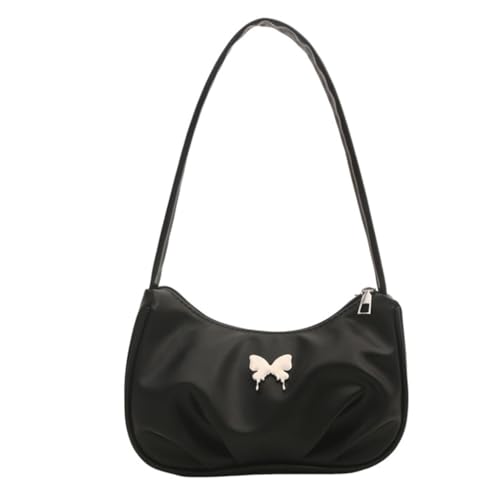 Unterarmtasche für Damen, plissiert, koreanischer Stil, Handtasche, Schmetterling, Schultertasche, PU-Leder, Achseltasche, modisch, Shopping, Dating-Tasche, Schwarz von PLCPDM