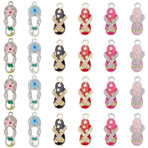 PLIGREAT 24 Stück Bunte Emaille Hausschuhe Charms Mini Nette Flip Flops DIY Schmuckherstellung Emaille Metall Mode Anhänger für Armbänder Halskette Ohrringe Schmuck Herstellung Findings Zubehör von PLIGREAT