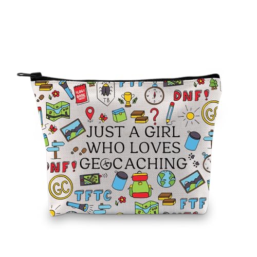 PLITI Geocache-Geschenk, lustiges Geocaching-Geschenk für Geocacher, Outdoor-Liebhaber, Geschenk, Just A Girl Who Loves Geocaching Make-up-Tasche, Loves Geocaching Bagu, modisch von PLITI