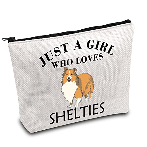 PLITI Sheltie Make-up-Tasche, Sheltie Mom Geschenk Just a Girl Who Loves Shelties Geschenk für Sheltie Owner Sheltie Dog Lover Geschenk, Girl Loves Shelties, L9 W7 H0.39 von PLITI