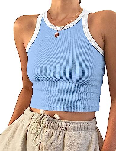 PLOKNRD Damen Ärmellos Racerback Rundhals Tank Top Blaue Weiß XS von PLOKNRD