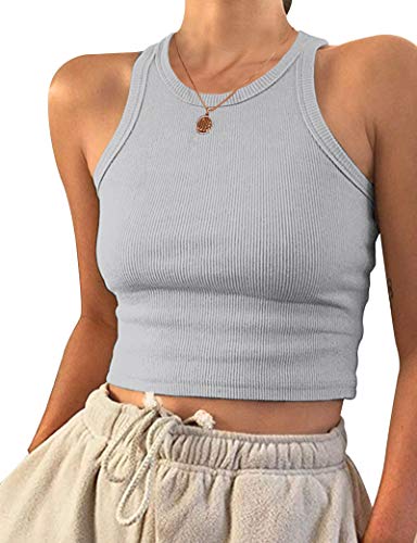 PLOKNRD Damen Ärmellos Racerback Rundhals Tank Top Light Gra XL von PLOKNRD