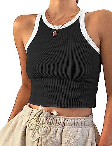 PLOKNRD Damen Ärmellos Racerback Rundhals Tank Top Schwarz Weiß XL von PLOKNRD