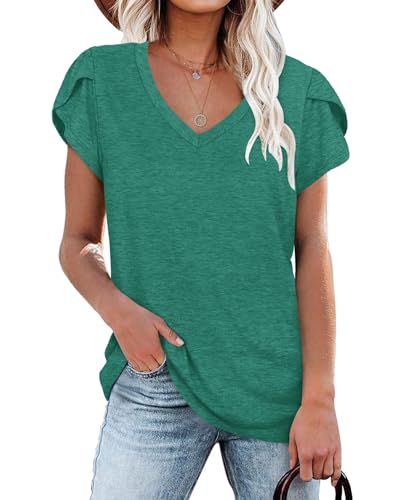 PLOKNRD Damen Sommer Tops Damen Kurzarm V-Ausschnitt Gym Wear Shirts Freizeit (Mintgrün,S) von PLOKNRD