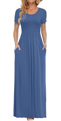 PLOKNRD Damen Sommerkleider Lang Maxikleid Elegant Freizeitkleid mit Taschen L Beja Blue von PLOKNRD