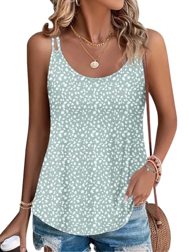 PLOKNRD Damen Tank Top Sommer Spaghetti Oberteile Ärmellose Rundhalsausschnitt Shirt Blusen Tops Grüner Fleck M PLOKNRD Damen Tank Top Sommer Spaghetti Oberteile Ärmellose Rundhalsausschnitt Shirt Blusen Tops Grüner Fleck M von PLOKNRD
