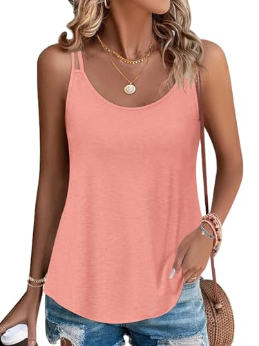 PLOKNRD Damen Tank Top Sommer Spaghetti Oberteile Ärmellose Rundhalsausschnitt Shirt Blusen Tops Rosa 2XL von PLOKNRD