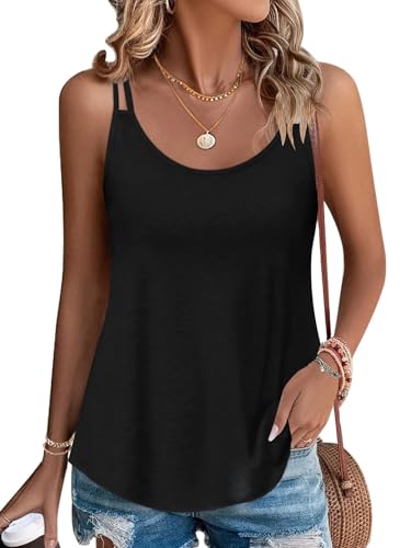 PLOKNRD Damen Tank Top Sommer Spaghetti Oberteile Ärmellose Rundhalsausschnitt Shirt Blusen Tops Schwarz m von PLOKNRD