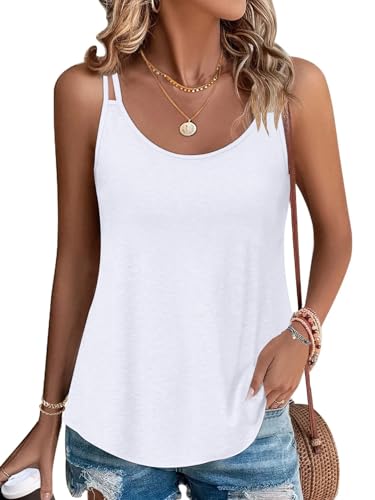 PLOKNRD Damen Tank Top Sommer Spaghetti Oberteile Ärmellose Rundhalsausschnitt Shirt Blusen Tops Weiß XL von PLOKNRD