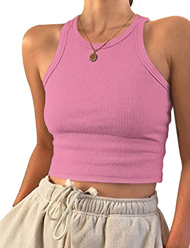 PLOKNRD Top Bauchfrei Damen Ärmellos Racerback Rundhals Tank Top Rosa XXL von PLOKNRD