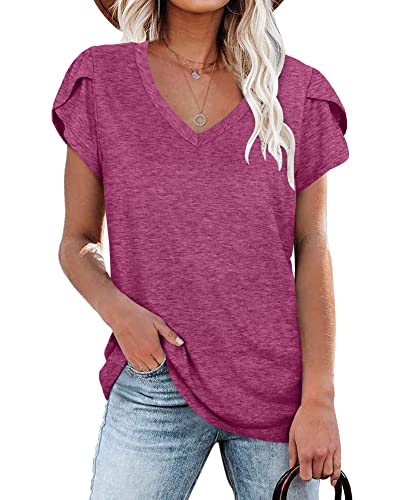 PLOKNRD Tops für Damen Sommer Kurzarm Tops V-Ausschnitt für Damen (Violett,S) von PLOKNRD