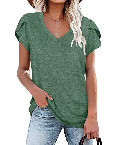 T-Shirt für Damen Casual Sommer Tops Kurzarm Tuniken (Grün,XL) von PLOKNRD