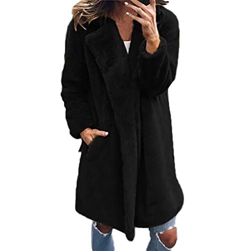 Plot Damen Fleecejacke Kunstpelz Teddy-Fleece Jacken Lange Frauen Wintermantel Winterjacke Revers Faux Wolle Outwear Warm Cardigan mit Taschen Trench Coat von PLOT-Damen Mantel