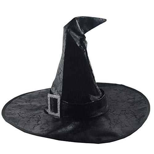 PLOT Halloween Hexenhut für Damen Kostüme für Erwachsene Magician Schwarz Deluxe Sharp Tip Mützen Hüte mit Schnalle Hexenhüte 33cm von PLOT
