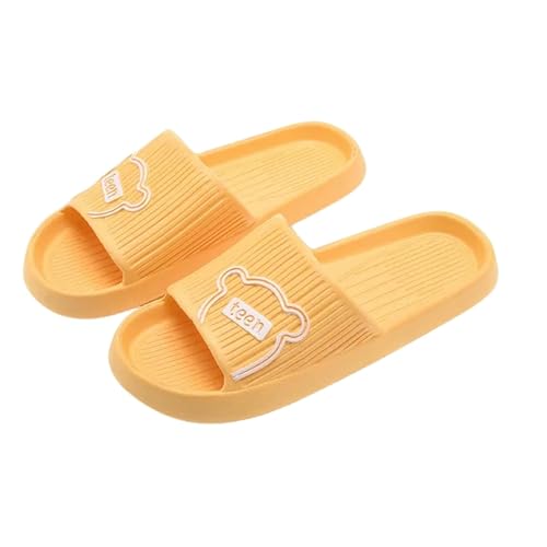 PLOZINDA Hausschuhe Damen Frauen Hausschuhe Haus Sandalen Flip Flops Strand Männer Sommer Paar Unisex No-slip-objektträger-bär-1 Gelb-36-37 von PLOZINDA