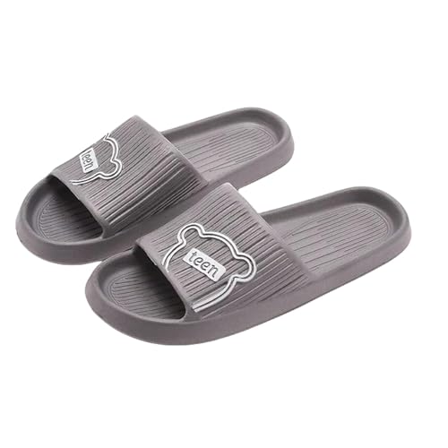 PLOZINDA Hausschuhe Damen Frauen Hausschuhe Haus Sandalen Flip Flops Strand Männer Sommer Paar Unisex No-slip-objektträger-bär-1 Grau-36-37 von PLOZINDA