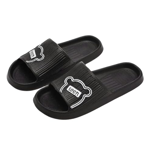 PLOZINDA Hausschuhe Damen Frauen Hausschuhe Haus Sandalen Flip Flops Strand Männer Sommer Paar Unisex No-slip-objektträger-bär-1 Schwarz-36-37 von PLOZINDA