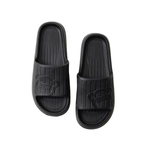 PLOZINDA Hausschuhe Damen Frauen Hausschuhe Haus Sandalen Flip Flops Strand Männer Sommer Paar Unisex No-slip-objektträger-bär-2 Schwarz-38-39 von PLOZINDA