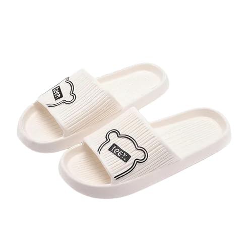 PLOZINDA Hausschuhe Damen Frauen Hausschuhe Haus Sandalen Flip Flops Strand Männer Sommer Paar Unisex No-slip-objektträger-bären-1 Weiß-36-37 von PLOZINDA