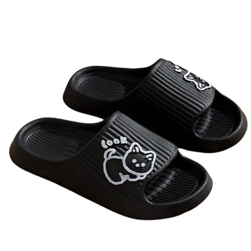 PLOZINDA Hausschuhe Damen Frauen Hausschuhe Haus Sandalen Flip Flops Strand Männer Sommer Paar Unisex No-slip-objektträger-cat-1black-36-37 von PLOZINDA