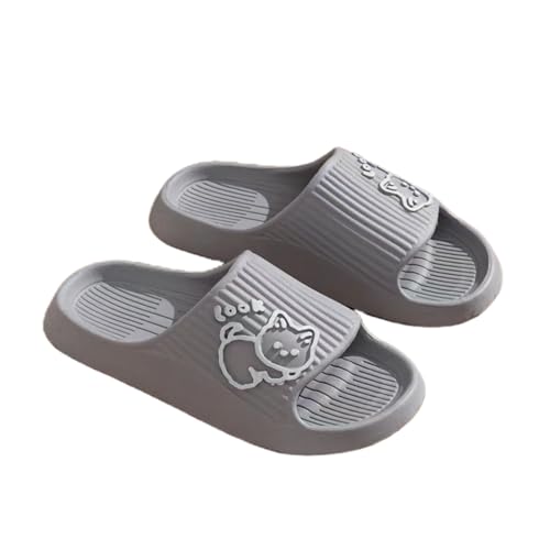 PLOZINDA Hausschuhe Damen Frauen Hausschuhe Haus Sandalen Flip Flops Strand Männer Sommer Paar Unisex No-slip-objektträger-cat-1gray-42-43 von PLOZINDA