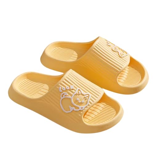 PLOZINDA Hausschuhe Damen Frauen Hausschuhe Haus Sandalen Flip Flops Strand Männer Sommer Paar Unisex No-slip-objektträger-cat-1ylellow-36-37 von PLOZINDA