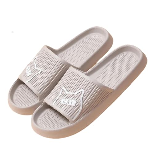 PLOZINDA Hausschuhe Damen Frauen Hausschuhe Haus Sandalen Flip Flops Strand Männer Sommer Paar Unisex No-slip-objektträger-cat-2 Grau-36-37 von PLOZINDA