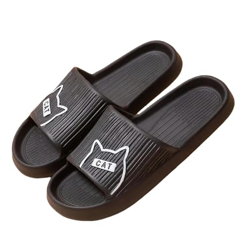 PLOZINDA Hausschuhe Damen Frauen Hausschuhe Haus Sandalen Flip Flops Strand Männer Sommer Paar Unisex No-slip-objektträger-cat-2 Schwarz-36-37 von PLOZINDA