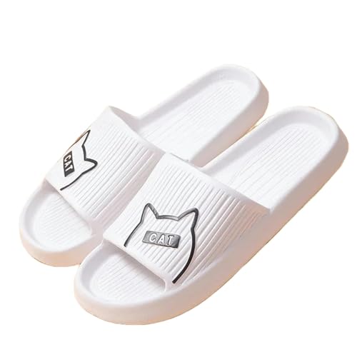 PLOZINDA Hausschuhe Damen Frauen Hausschuhe Haus Sandalen Flip Flops Strand Männer Sommer Paar Unisex No-slip-objektträger-cat-2 Weiß-38-39 von PLOZINDA