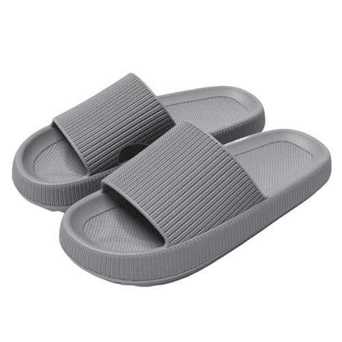 PLOZINDA Hausschuhe Damen Frauen Plattform Pantoffeln Sommer Strand Sandalen Freizeit Innen Badezimmer Anti -slip-grau-44-45 von PLOZINDA