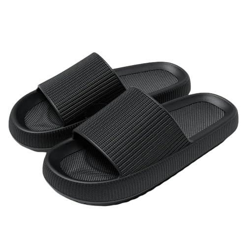 PLOZINDA Hausschuhe Damen Frauen Plattform Pantoffeln Sommer Strand Sandalen Freizeit Innen Badezimmer Anti -slip-schwarz-42-43 von PLOZINDA