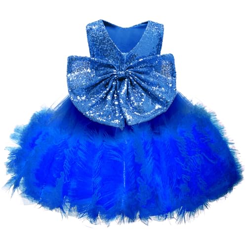 PLWEDDING Baby Mädchen Pailletten Blumenmädchen Kleid Kleinkind Prinzessin Tüll Tutu Festzug Ballkleider(18 Monate,Blau) von PLWEDDING