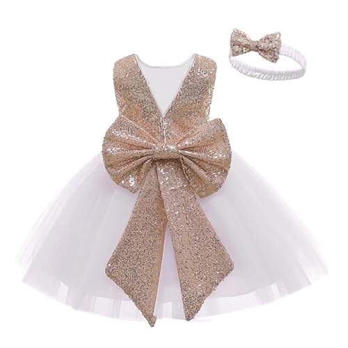 PLWEDDING Baby Mädchen Pailletten Blumenmädchen Kleid Kleinkind Prinzessin Tüll Tutu Festzug Ballkleider(4 Jahre,Rosa und Weiß) von PLWEDDING