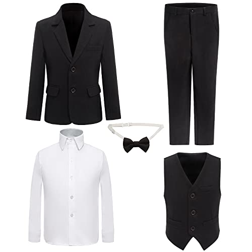 PLWEDDING Boy's 5 Stück Smokings Kleinkind Formale Anzüge Set Kinder Slim Fit Anzug für Hochzeiten(6,Schwarz) von PLWEDDING