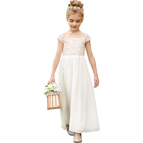 PLWEDDING Chiffon A-Linie Blumenmädchen Kleid Erstkommunion Kleider Kinder Geburtstag Hochzeit Partykleider(10,Champagner) von PLWEDDING