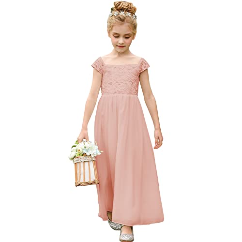 PLWEDDING Chiffon A-Linie Blumenmädchen Kleid Erstkommunion Kleider Kinder Geburtstag Hochzeit Partykleider(8,rosa) von PLWEDDING