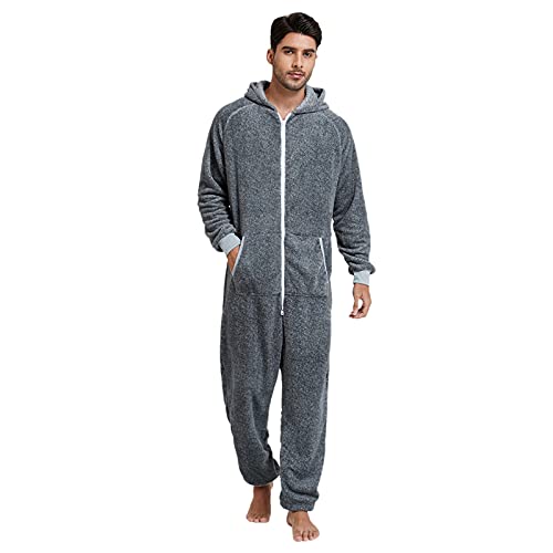 PMDKLSPQ Herren Onesie Jumpsuit Einteiler, Overall Pyjama Kuschelig Pyjama Fasching Jumpsuit Erwachsene Karneval Einteiler Pyjamahose Sleepwear Hausanzug Playsuit One Piece Onesie mit Kapuze von PMDKLSPQ