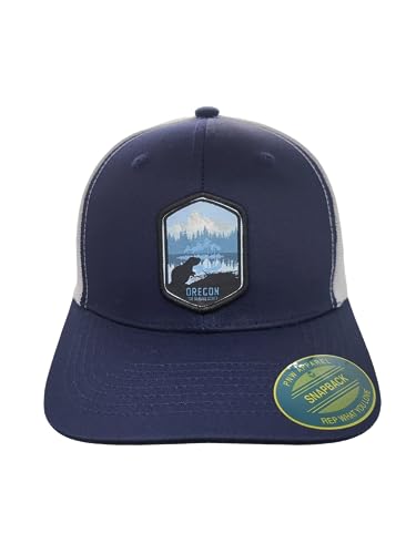 Oregon Trucker Hat – Snapback Mesh Baseball Cap w/Oregon is a Beaver State Woven Patch, Marineblau/Weiß, 5 1/8-7 5/8 von PNW Apparel