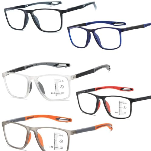 POCHY Anti Blaulicht Gleitsichtbrille Lesebrille Geeignet für Herren/Damen，Anti Schwindlig flexible Modisch Computer-Lesebrille, 1.0x,1.5x,2.0x,2.5x,3.0x,3.5x,4.0x,1-Paar (Farbe : Grau, Größe : 4.0x) von POCHY