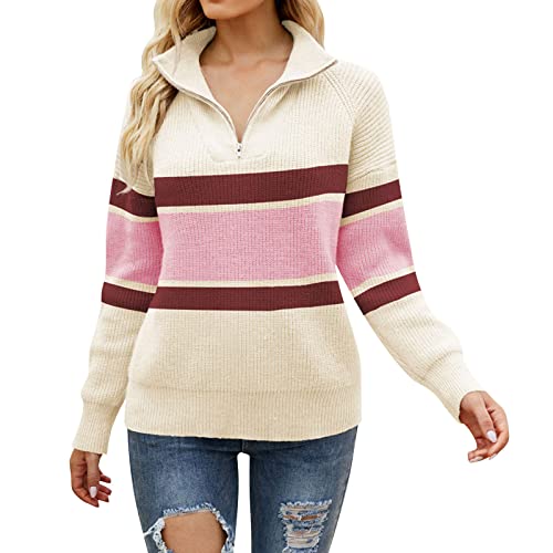 Damen Rollkragenpullover Strickpullover High Neck mit Streifen Winter-Pullover Fein-Strick Jumper Elegant Longsleeve Strickcardigan Oberseiten Herbst Winter Warmes Grobstrickpullover ÜBergangsjacke von PODOLIXIA