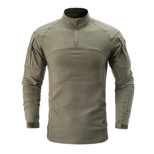 Herren 1/4 Reißverschluss Taktisches Langarmshirts Stehkragen Baumwolle Combat Shirt mit Taschen Airsoft Tops Longsleeve Outdoor Kleidung für Jagd Camping Wandern Camouflage Militär Uniform von PODOLIXIA