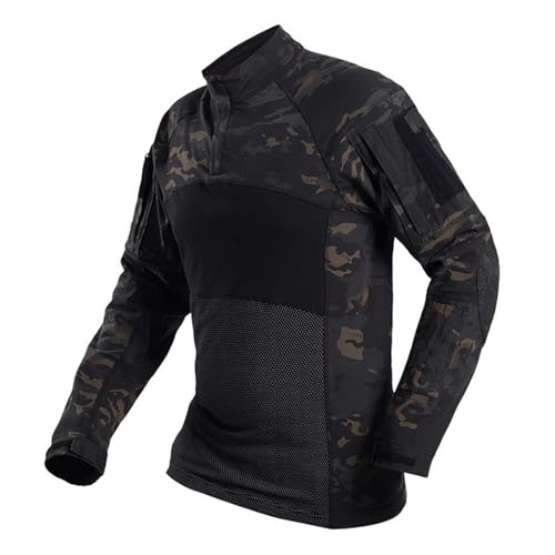 Herren 1/4 Reißverschluss Taktisches Langarmshirts Stehkragen Baumwolle Combat Shirt mit Taschen Airsoft Tops Longsleeve Outdoor Kleidung für Jagd Camping Wandern Camouflage Militär Uniform von PODOLIXIA