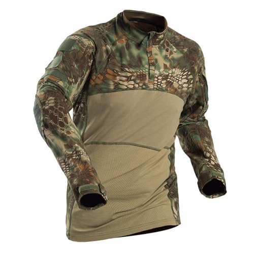 Herren 1/4 Zip Taktisches Langarmshirts Stehkragen Baumwolle Combat Shirt mit Tasche Airsoft Tops Longsleeve Trainingshirt für Jagd Camping Wandern Camouflage Militär Uniform von PODOLIXIA