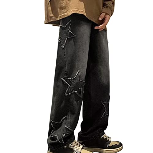 Herren Baggy Jeans Y2K Jeanshose Vintage Bedruckt Denim Hosen Men Hip Hop Streetwear Hose Teenager Jungen Straight Leg Skateboard Jeans von PODOLIXIA