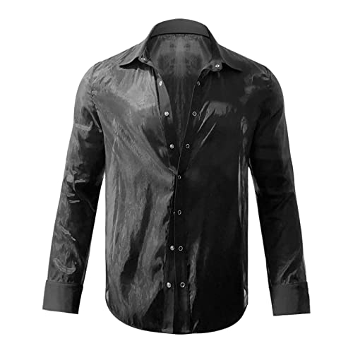 Herren Shirts Langarm Netz Unterhemd Männer Nachtwäsche Übergroße Sexy Mode Dessous Party Unterhemd Clubwear Transparent Partykleidung Button-Down Hemd von PODOLIXIA