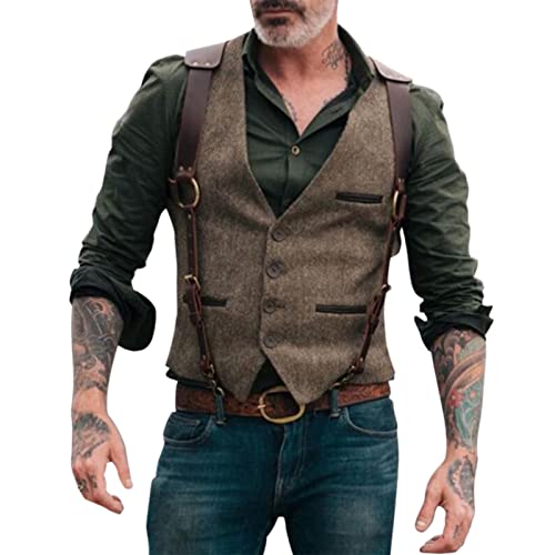 Herren Vintage Anzugweste Klassische Ärmellos Vest Hochzeit Festlich Herrenanzug Weste Einfarbige Sakko Business Weste Doppelt Knöpfe Slim Fit V Ausschnitt Smoking Frack Jacquard Weste für Männer von PODOLIXIA