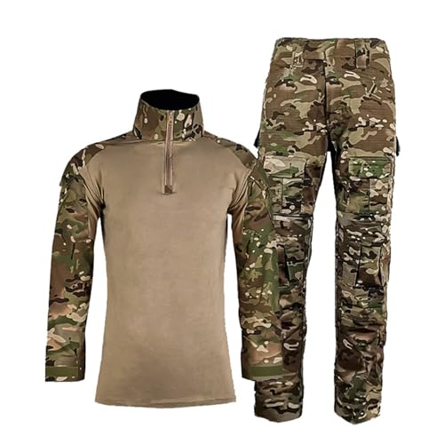 Airsoft Shirts Multicam Hosen 2-Teiler Herren Outfits Überleben Taktische Ausrüstung für Männer Camo BDU Uniform Ripstop Taktische Anzug Polizei Riot Gear von PODOLIXIA