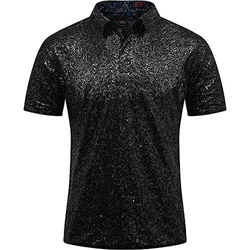 PODOLIXIA Herren Glänzend Slim Fit Satin Kurzarmhemd Frezeit Business Hemd für Party Nachtclub Cosplay mit Knopfleiste von PODOLIXIA